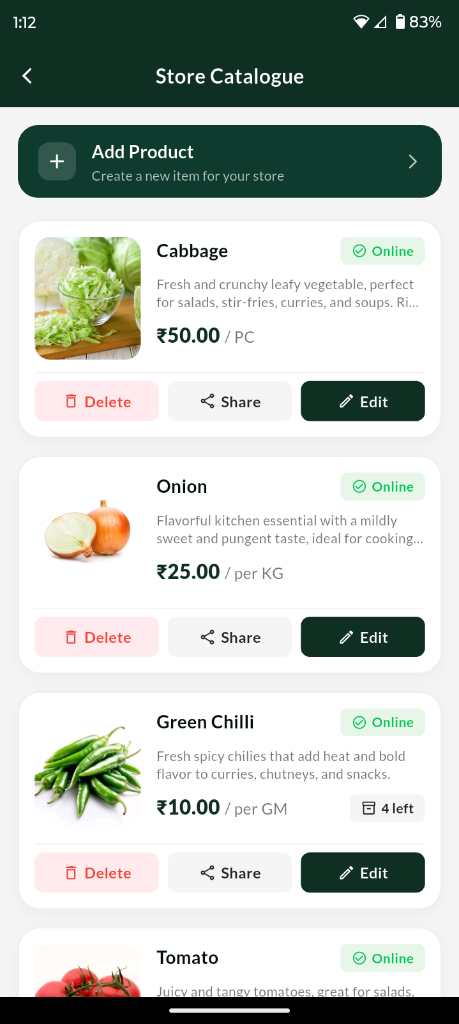 Sanji Seller Catalog Screen